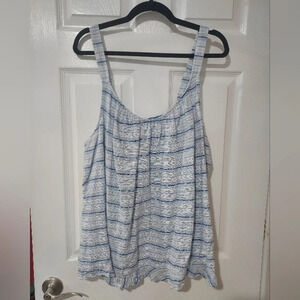 Lane Bryant Blue & White Striped Linen Blend Tank Top in Size 24